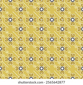 Seamless Pattern of Decorative Flowers on a Mustard Yellow Background