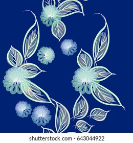 Seamless pattern of decorative flowers on a blue background