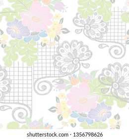 Seamless pattern decorative flowers with  openwork on white background.