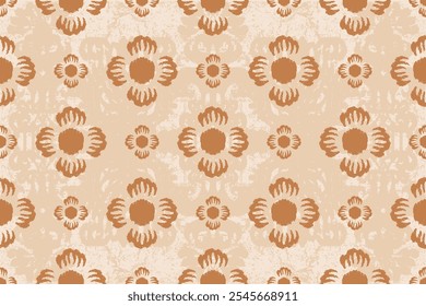 Padrão contínuo com flores decorativas em cores laranja.Elegante textura de luxo para papéis de parede, fundos e página fill.Motifs Ikat bordado floral. Padrão étnico oriental tradicional geométrico