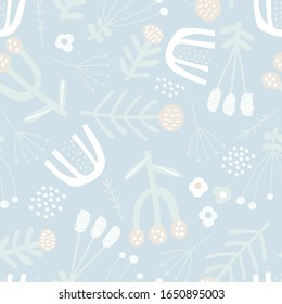 Seamless pattern with decorative flowers in pastel colors. Perfect for kids fabric, textile, nursery wallpaper. Vector Illustration.