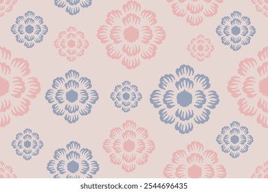 Seamless pattern with decorative flowers in pastel colors.Elegant luxury texture for wallpapers, backgrounds, and page fill.Motifs Ikat floral embroidery. Ethnic oriental pattern geometric traditional