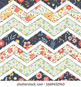 Seamless pattern with decorative flowers, patchwork tiles. Can be used on packaging paper, fabric, background for different images, etc.