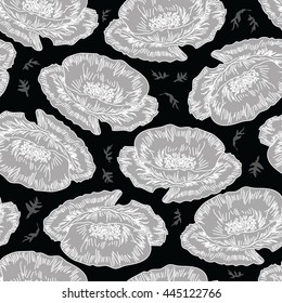 Seamless pattern with decorative flowers. Poppy field - seamless pattern. Hand drawn vector floral pattern with colorful poppy theme.