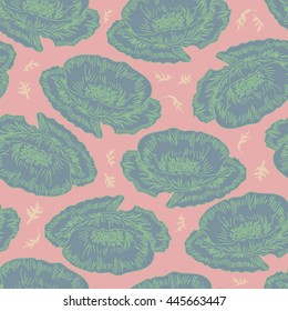 Seamless pattern with decorative flowers. Poppy field - seamless pattern. Hand drawn vector floral pattern with colorful poppy theme.