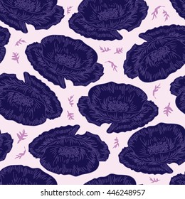 Seamless pattern with decorative flowers. Poppy field - seamless pattern. Hand drawn vector floral pattern with colorful poppy theme.