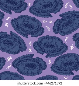 Seamless pattern with decorative flowers. Poppy field - seamless pattern. Hand drawn vector floral pattern with colorful poppy theme.