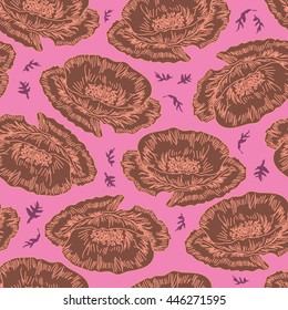 Seamless pattern with decorative flowers. Poppy field - seamless pattern. Hand drawn vector floral pattern with colorful poppy theme.