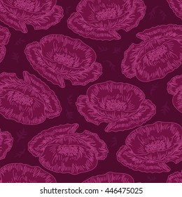 Seamless pattern with decorative flowers. Poppy field - seamless pattern. Hand drawn vector floral pattern with colorful poppy theme.