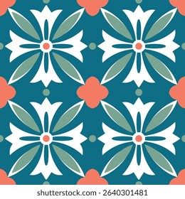 Seamless pattern with decorative flowers in retro style. Vector illustration.