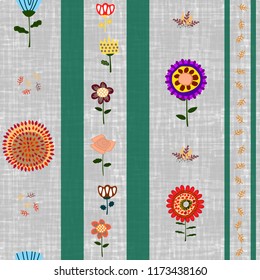 Seamless pattern with decorative flowers in scandinavian style