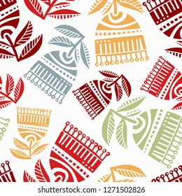 Seamless pattern with decorative flowers in scandinavian style. Perfect for kids fabric, textile, nursery wallpaper. Vector Illustration.