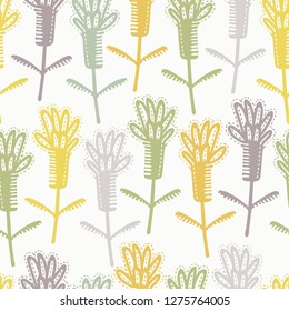 Seamless pattern with decorative flowers in scandinavian style. Perfect for kids fabric, textile, nursery wallpaper. Vector Illustration.