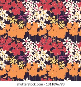 Seamless pattern with decorative flowers in scandinavian style. Perfect for kids fabric, textile, nursery wallpaper. Vector Illustration.