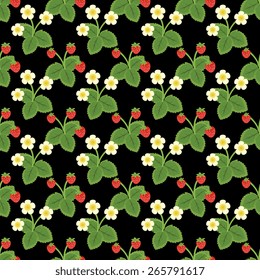 Seamless pattern with decorative flowers and strawberries