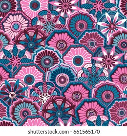 Seamless pattern of decorative flowers in the style of doodle.Vector