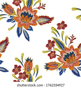 Seamless pattern with decorative flowers for textile. Trendy textured design.