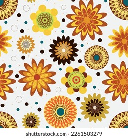 Seamless pattern with decorative flowers. Vector file for designs.