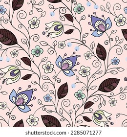 Seamless pattern with decorative flowers. Vector file for designs.