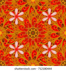 Seamless pattern with decorative flowers in yellow, orange and, colors. Vector floral pattern for wedding invitations, greeting cards, scrapbooking, print, gift wrap, manufacturing fabric and textile.