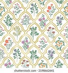 Seamless pattern with decorative flowers,Botanical floral ethnic motif and mughal art flower bunch