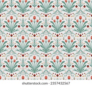 Seamless pattern with decorative flowers,Botanical floral ethnic motif and mughal art flower bunch