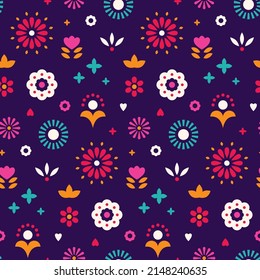 Seamless pattern with decorative folk art elements. Retro design. Vector illustration.