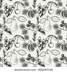 Seamless pattern with decorative fruits and berries
