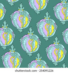 Seamless pattern with decorative garnets in shades of yellow,rose and green.