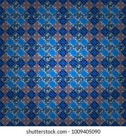 Seamless pattern with decorative geometric and abstract elements in blue, beige and black colors. Vector illustration.