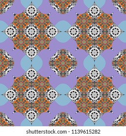Seamless pattern with decorative geometric and abstract elements in blue, gray and violet colors. Vector illustration.