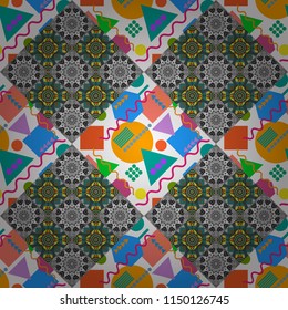Seamless pattern with decorative geometric and abstract elements in gray, white and blue colors. Vector illustration.