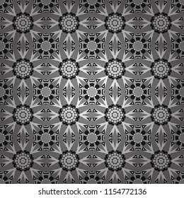 Seamless pattern with decorative geometric and abstract elements in black, white and gray colors. Vector illustration.