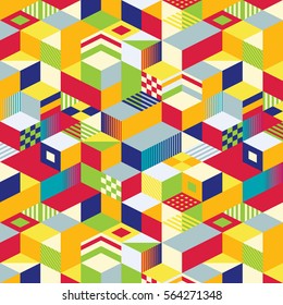Seamless pattern with decorative geometric and abstract elements. Vector illustration.