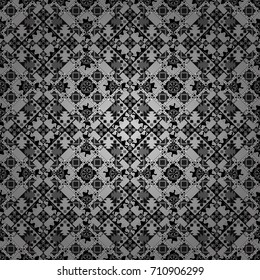 Seamless pattern with decorative geometric and abstract elements in black, gray and white colors. Vector illustration.