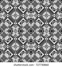 Seamless pattern with decorative geometric and abstract elements in black, white and gray colors. Vector illustration.