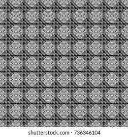 Seamless pattern with decorative geometric and abstract elements in black, white and gray colors. Vector illustration.