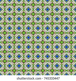 Seamless pattern with decorative geometric and abstract elements in green, black and white colors. Vector illustration.