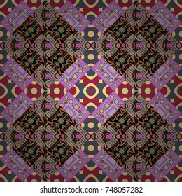 Seamless pattern with decorative geometric and abstract elements in black, gray and pink colors. Vector illustration.