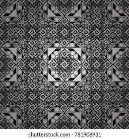 Seamless pattern with decorative geometric and abstract elements in gray, black and white colors. Vector illustration.