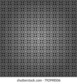 Seamless pattern with decorative geometric and abstract elements in black, white and gray colors. Vector illustration.