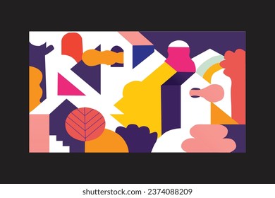 Seamless pattern with decorative geometric colorful shapes and abstract elements. Abstract random psychology vector background. Silhouettes of Vector illustration.
