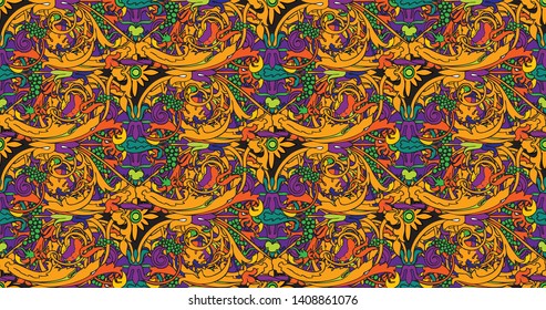 Seamless pattern of decorative gold floral element.Wallpaper baroque, damask. Seamless vector background. Suitable for printing on fabric, clothing, textiles, paper, decor.