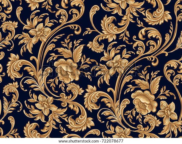 Seamless pattern of decorative gold floral element. Victorian wallpaper. 