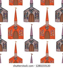 Seamless pattern of decorative gothic cathedrals