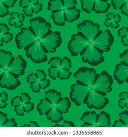 Seamless pattern with decorative green flowers on a green background beautiful vector texture