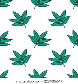 Seamless pattern with decorative green leaves doodle vector
