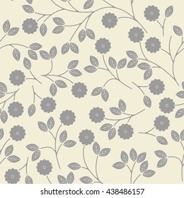 Seamless pattern with decorative grey flowers and leaves on ivory background can be used for design fabric, textile and more creative designs.