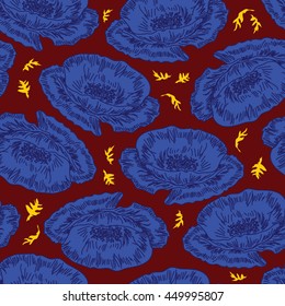 Seamless pattern with decorative hand drawn poppy flowers. 