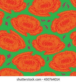 Seamless pattern with decorative hand drawn poppy flowers. 